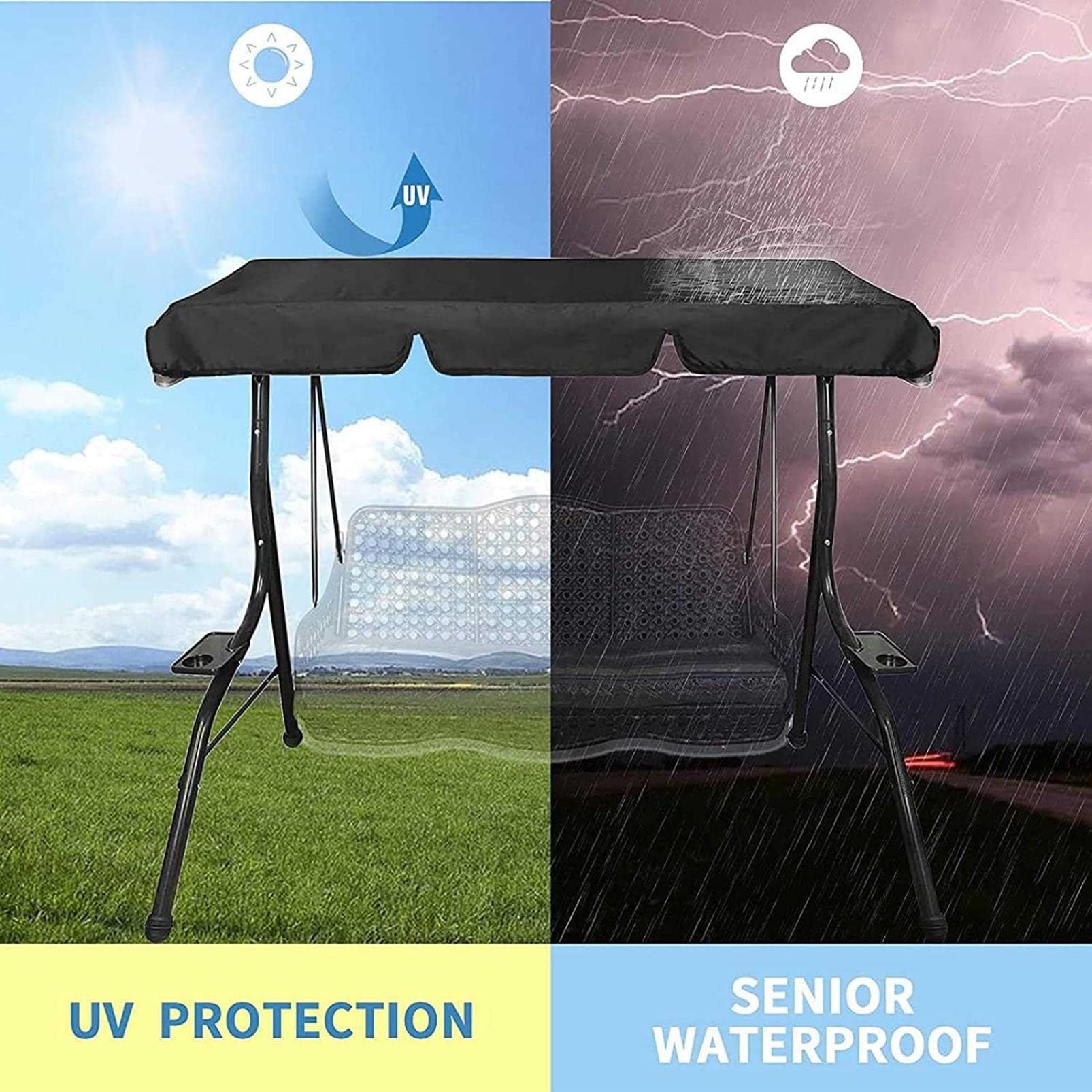 Auvent de rechange imperméable pour balancelle 3 places en tissu Oxford 210D résistant aux UV pour balancelle de jardin, terrasse, toit de balançoire, facile à installer