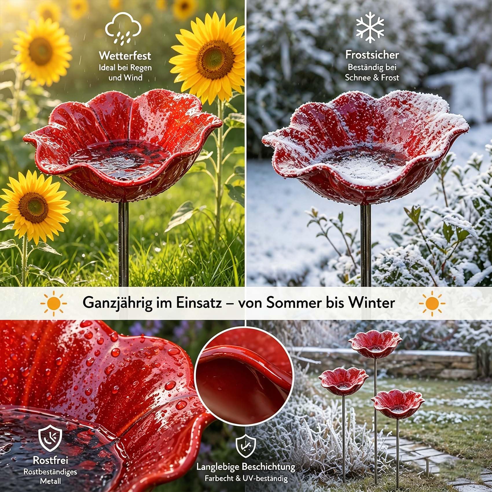 Blumen Gartenstecker VogelträNke, 2026 Neu Metall Blumen Gartenstecker, BienenträNke, Schmetterlinge Insekten Tränke für Den Garten, VogelträNke Futterschale Rasen & Balkon (3pcs *C)