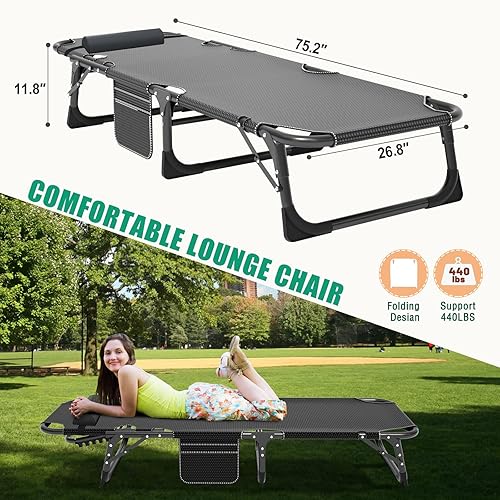 Miniatura 4 de LILYPELLE Sillón reclinable plegable para exteriores con colchón, 5 posiciones ajustables para patio, sillas reclinables, perfectas para exteriores,