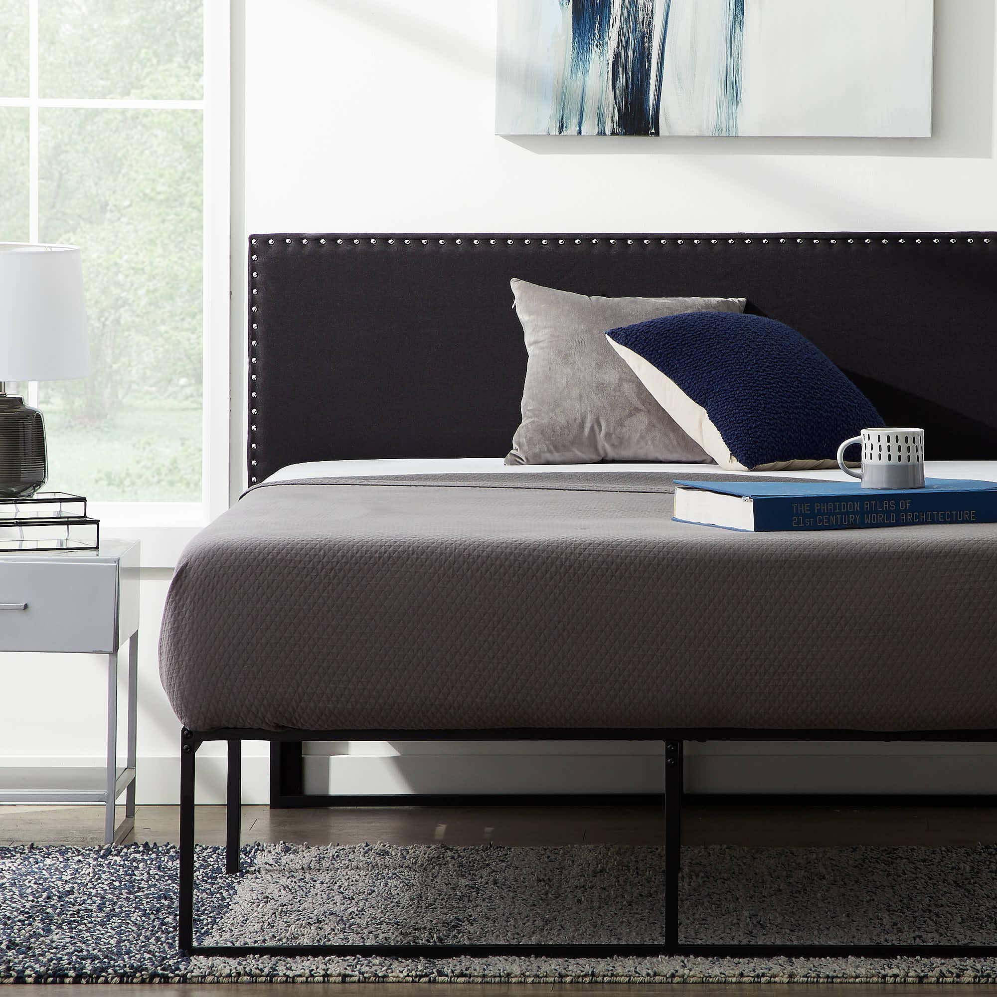 Lucid Twin NailheadÂ HeadboardÂ â€“ Attach to Bed Frame orÂ Wall Mount Headboard â€“ Upholstered Mid-Rise Twin/Twin XL Headboard, Black