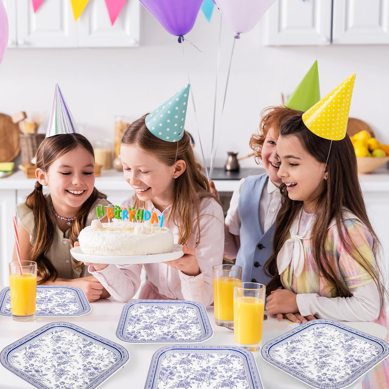 24 Pcs Blue White Floral Paper Plates Chinoiserie Flower Disposable Plates 9 Inch Square Party Tableware for Wedding Birthday Spring Summer Table Decor Supplies - Image 7