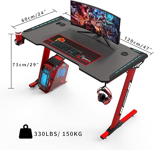 Miniatura 3 de AOR ESPORTS Escritorio para juegos en forma de Z de 47 pulgadas, escritorio para computadora de oficina y juegos con alfombrilla de mouse de