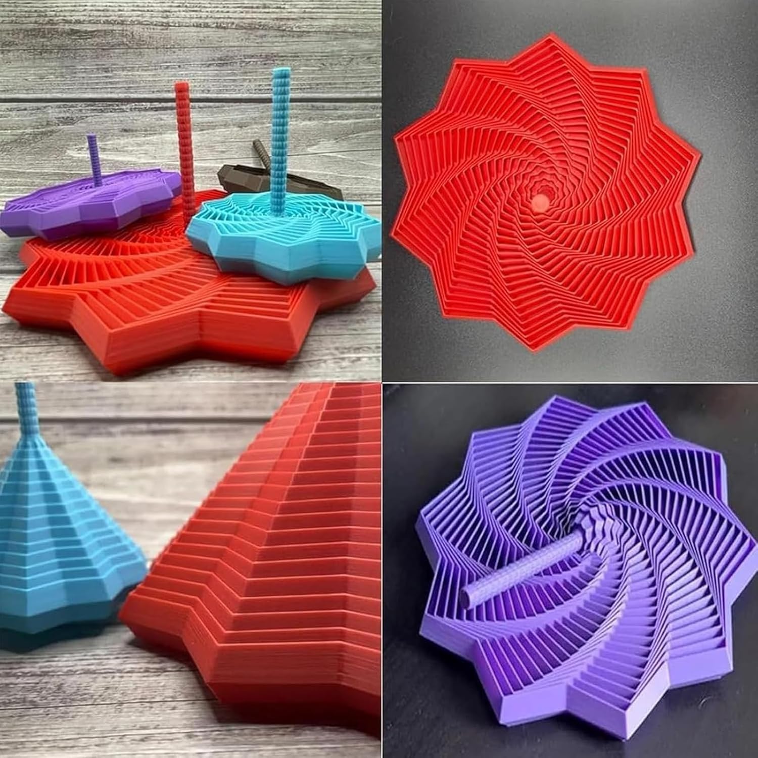 3D Printed Expanded Sensory Fidget Star - Sensory Fidget Star with Handle, Colorful Whirling Spiral Design, 2025 New Star Shaped Fidget Star (Type-A, Small)