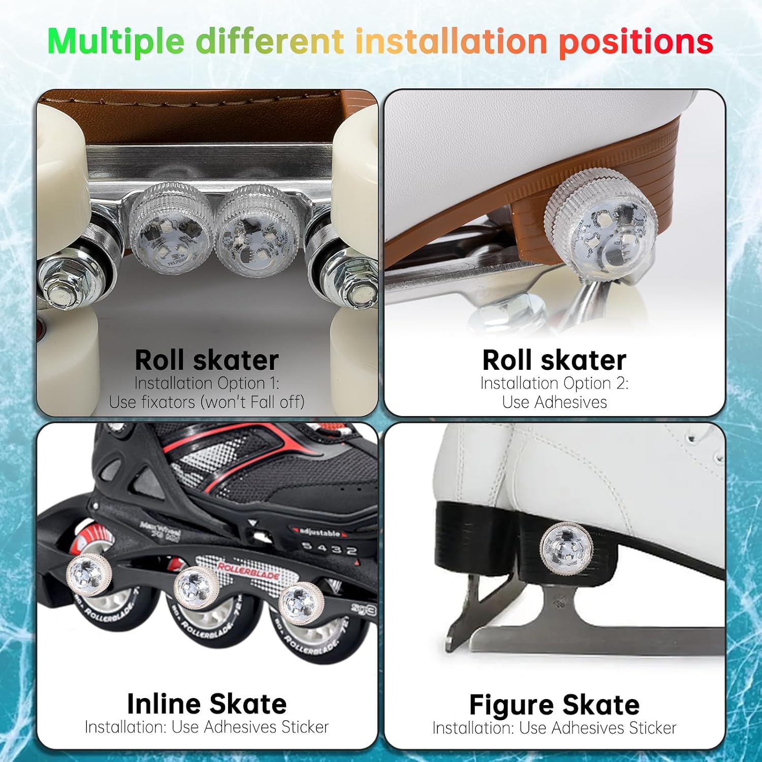 Roller Skate Lights, LED Lights for Skates, Colorful Illuminating Accessories for Quad, Inline and Ice Skates, Ideal Gift for Skaters and Roller Skate Boots