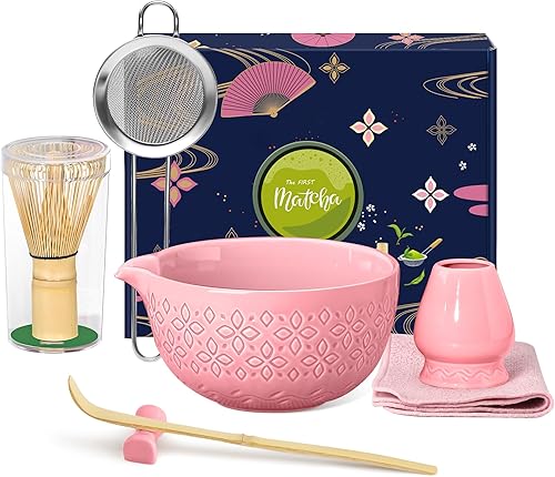 Miniatura 9 de Juego de batidor de matcha, juego de té japonés de 7 piezas, incluye cuenco de matcha con boquilla, batidor de bambú con soporte de cerámica, Verde