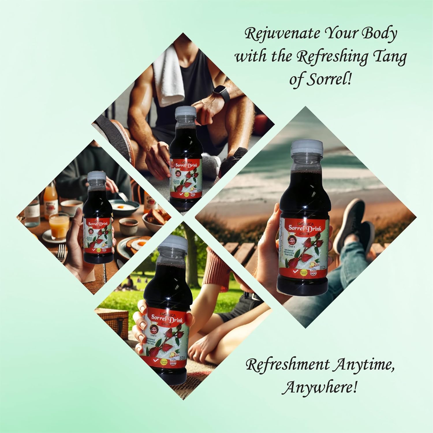 Chef K, Inc. | SorrelHibiscus Drink – Authentic Jamaican SorrelHibiscus Hibiscus | Family Size | 64 oz 4 Pack