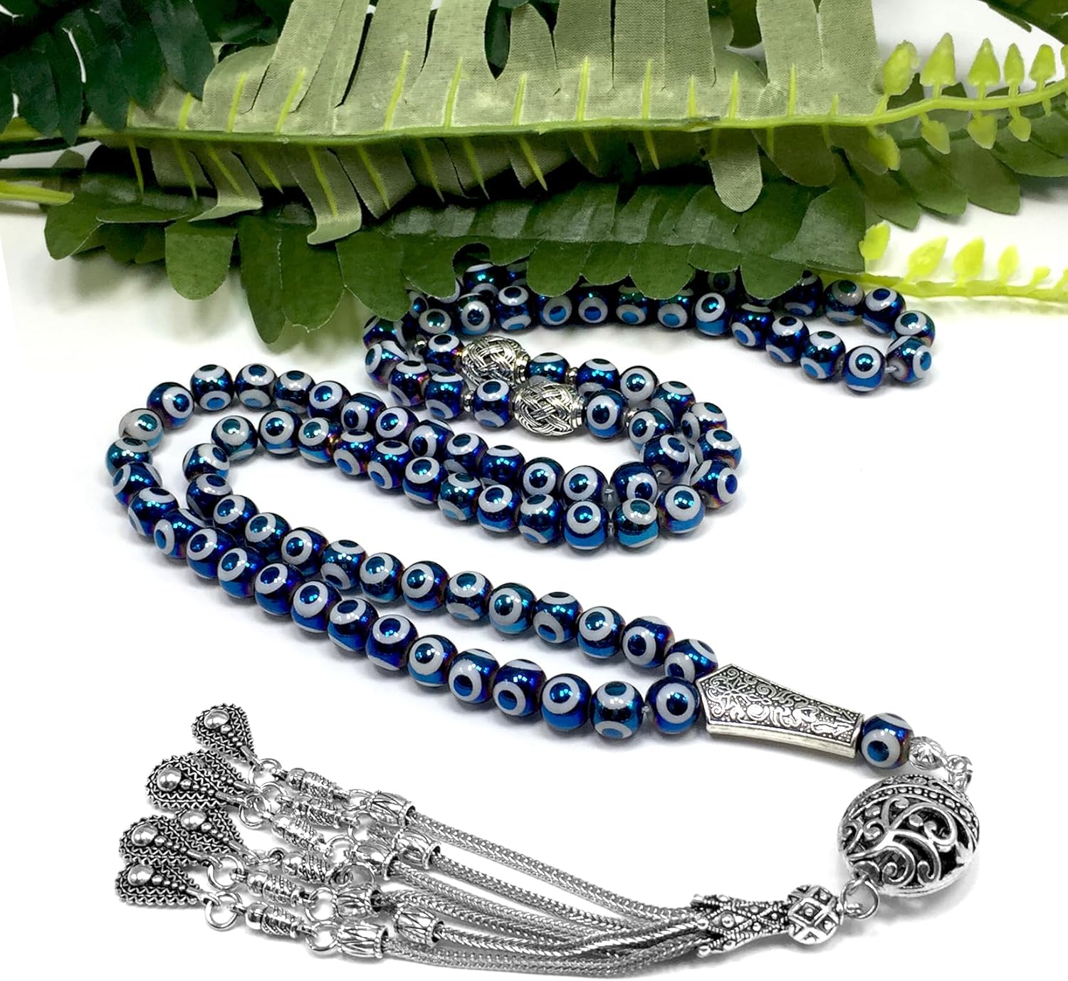 Design -Special Evil Eye Beaded Collection Worry Beads - Prayer Beads-Tesbih-Tasbih-Tasbeeh-Misbaha-Masbaha-Subha-Sebha-Sibha-Rosary (Electroplate Evil Eye Glass -8mm 99- Beads)