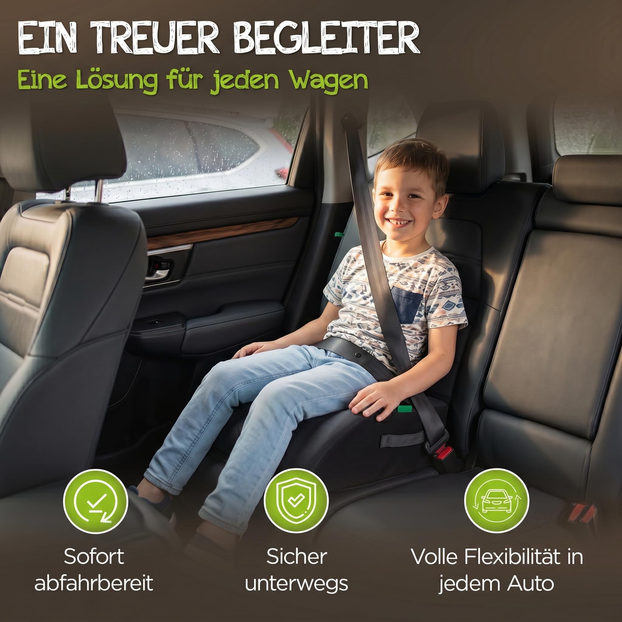 Kindersitz fürs Auto (Schwarz) – Praktisch, komfortabel und sicher – Geprüfte Sicherheit nach Kindersitznorm R129 – Kindersitz 135-150cm – kompakt und unkompliziert