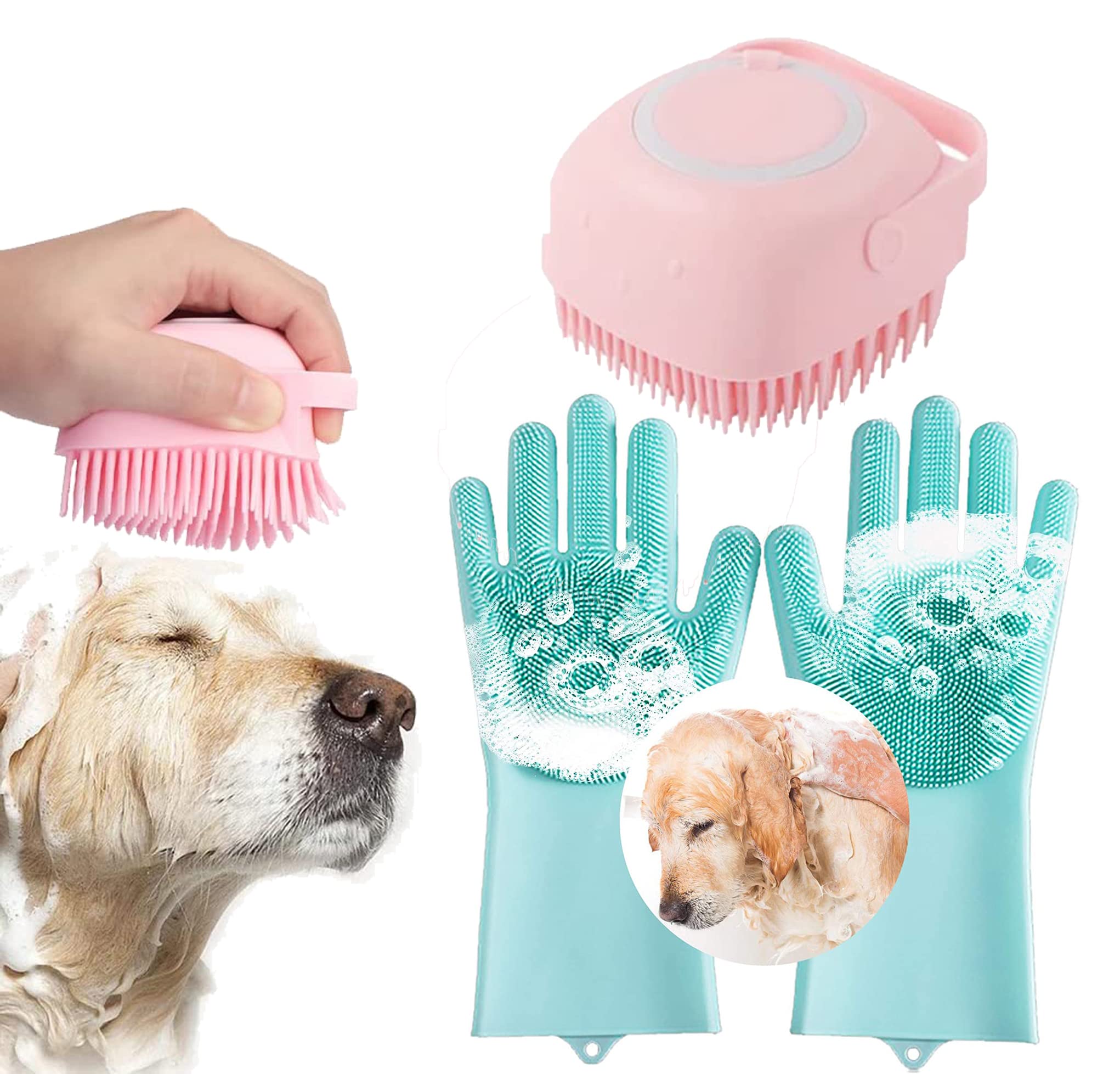 Combo of Silicone dog bathing hand gloves (Pair) & Pet Dog Bath Brush Soft Silicone Shampoo Massage Brush, Hair Fur Grooming Cleaning Brush Daily Uses Soft Shampoo Dispenser For Dogs, Cats, Rabbit (B0BRGZBBGJ) Amazon Price History, Amazon Price Tracker