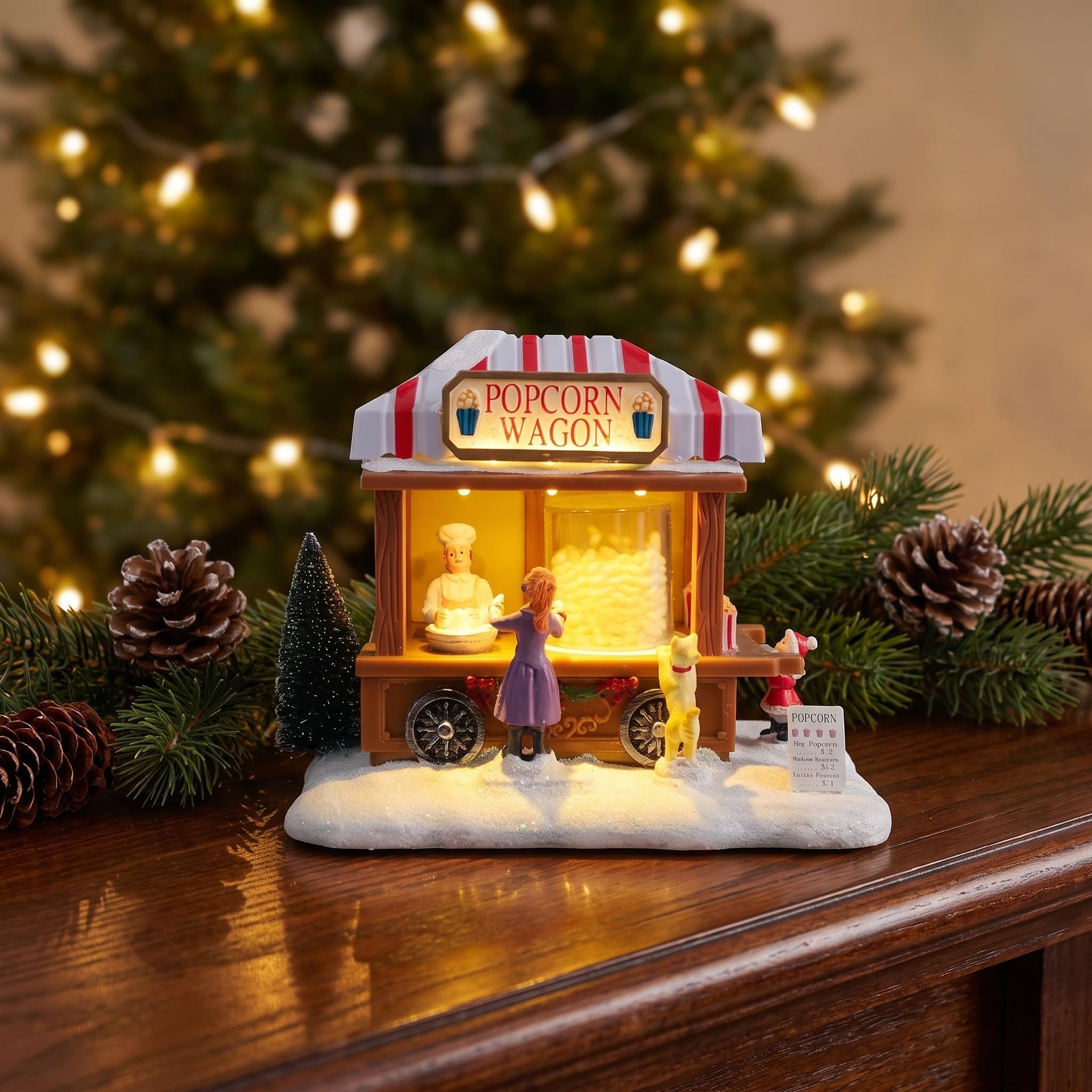 Didiseaon Casas de Pueblo navideño, Carrito de Palomitas de maíz con Luces
