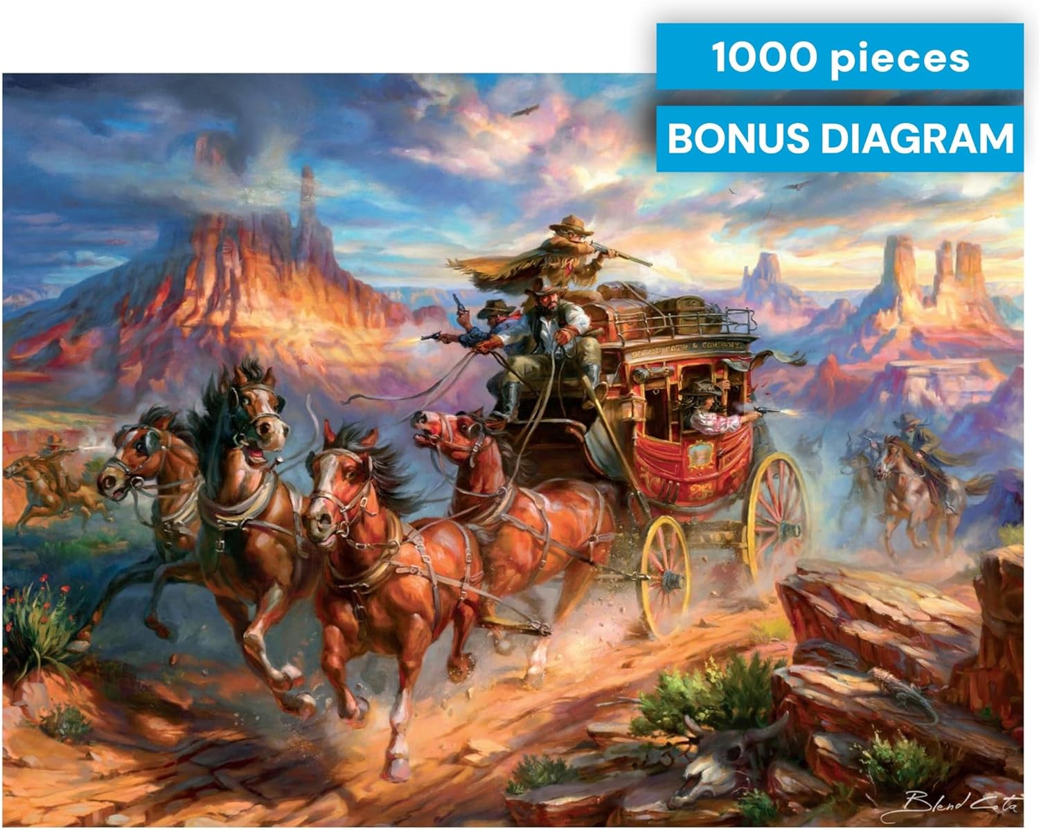 Buffalo Games – Blend COTA Wild Wild West 1000 Piece Jigsaw Puzzle, Western Action Art Puzzle for Adults in Premium Gift Box