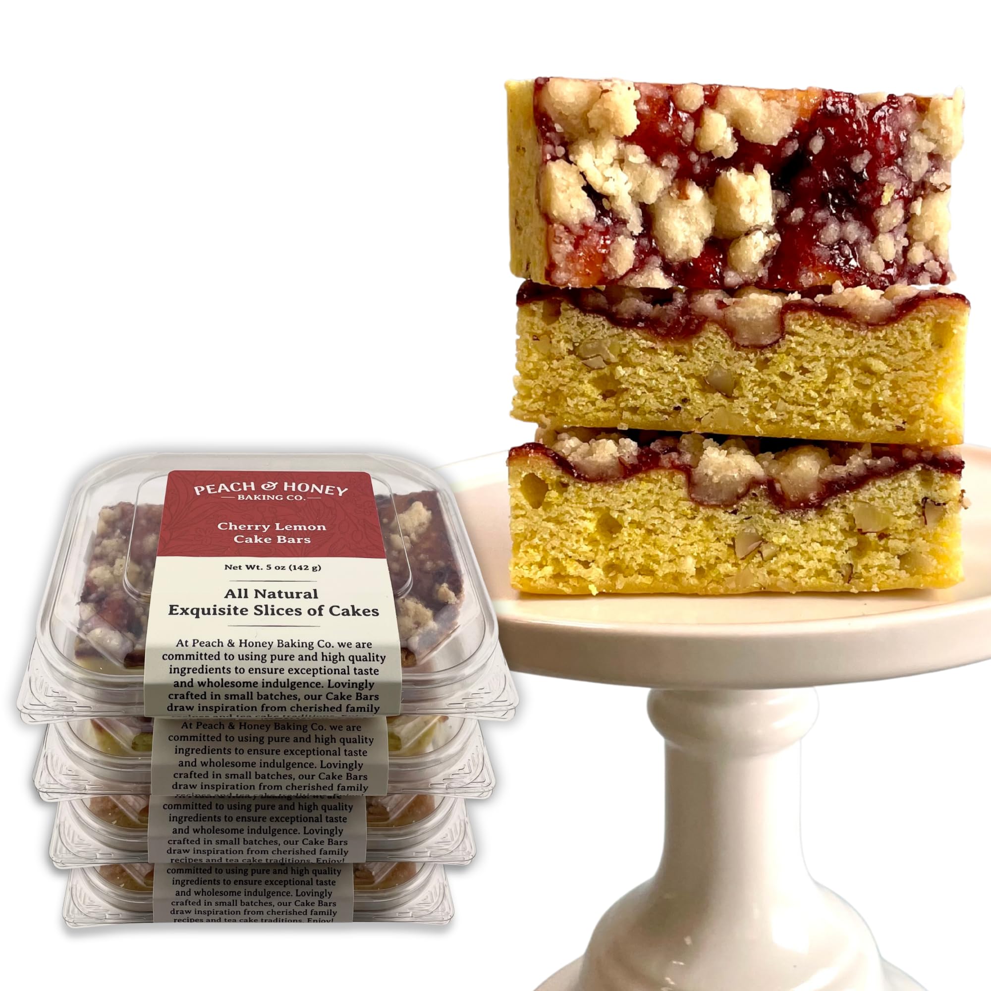 Peach & Honey Baking Company - All Natural, Fresh-Baked Premium Dessert Bars - Delicious Cherry Lemon Cake Bars, 4 Pack, 16 Bars