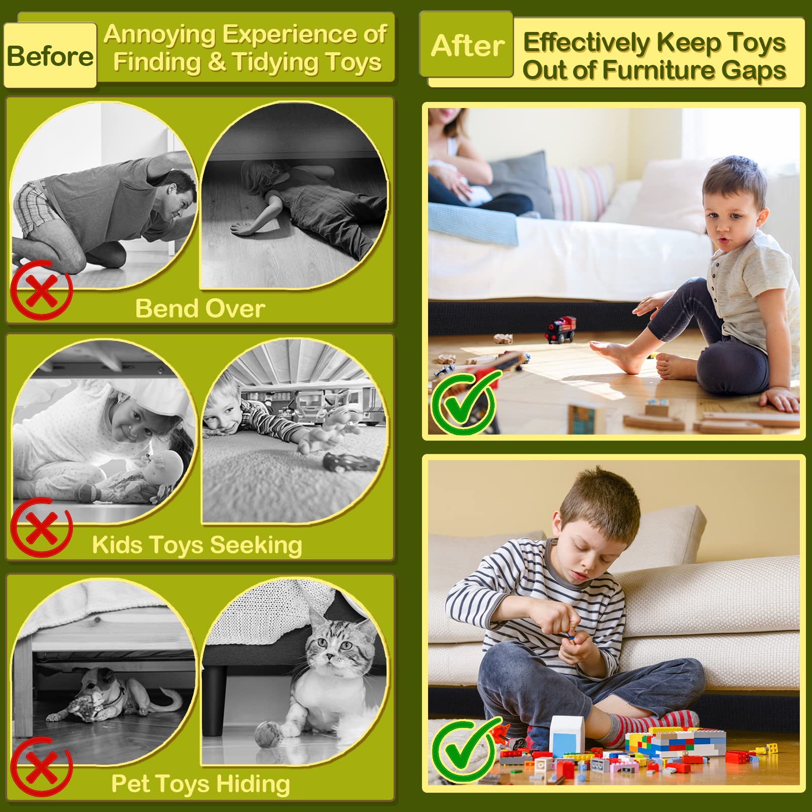 STAY GENT 5cm x 3M Spielzeugblocker für Möbel, Verstellbarer unter Couchblocker Barriere für Haustiere, Gap-Stoßfänger um zu Verhindern, DASS Spielzeug unter Sofa und Bett Gelangt