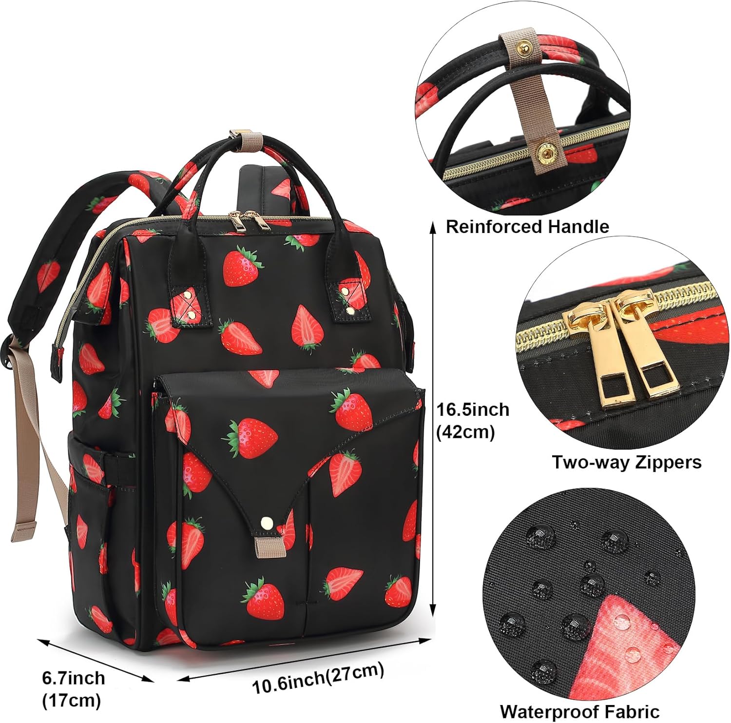 Strawberry Laptop Backpack College School Backpack Bookbags Nurse Backpacks Travel Bags for Women Girls Fits 15.6 Inch Notebook - Image 5