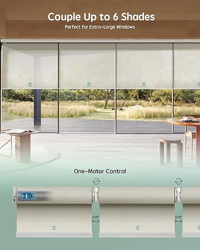 Vista 31 de Yoolax Persiana solar motorizada con control Romote para filtrar la luz, persianas enrollables con visión transparente (gris)