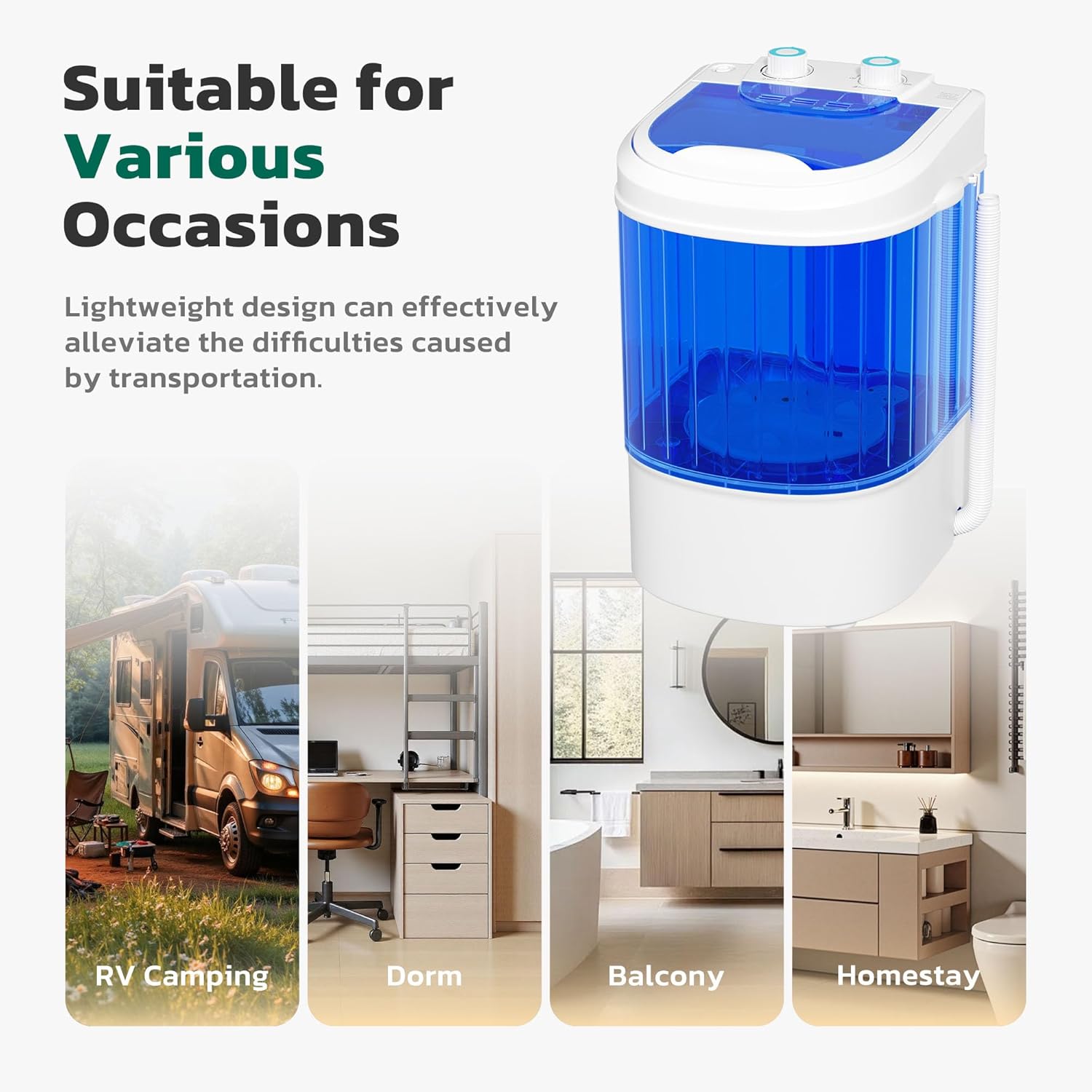 Greenvelly Portable Washing Machine, 6.6lbs Single Tub Small Laundry Washer with Spin Basket, Semi-automatic Washer Machine for Apartment, Dorms, RV, Home (Blue)
