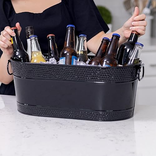Miniatura 4 de BREKX Colt Black - Cubetas de bebidas galvanizadas para fiestas, ovaladas de 16 botellas para fiestas con asas, cubos de metal de 15 cuartos (4