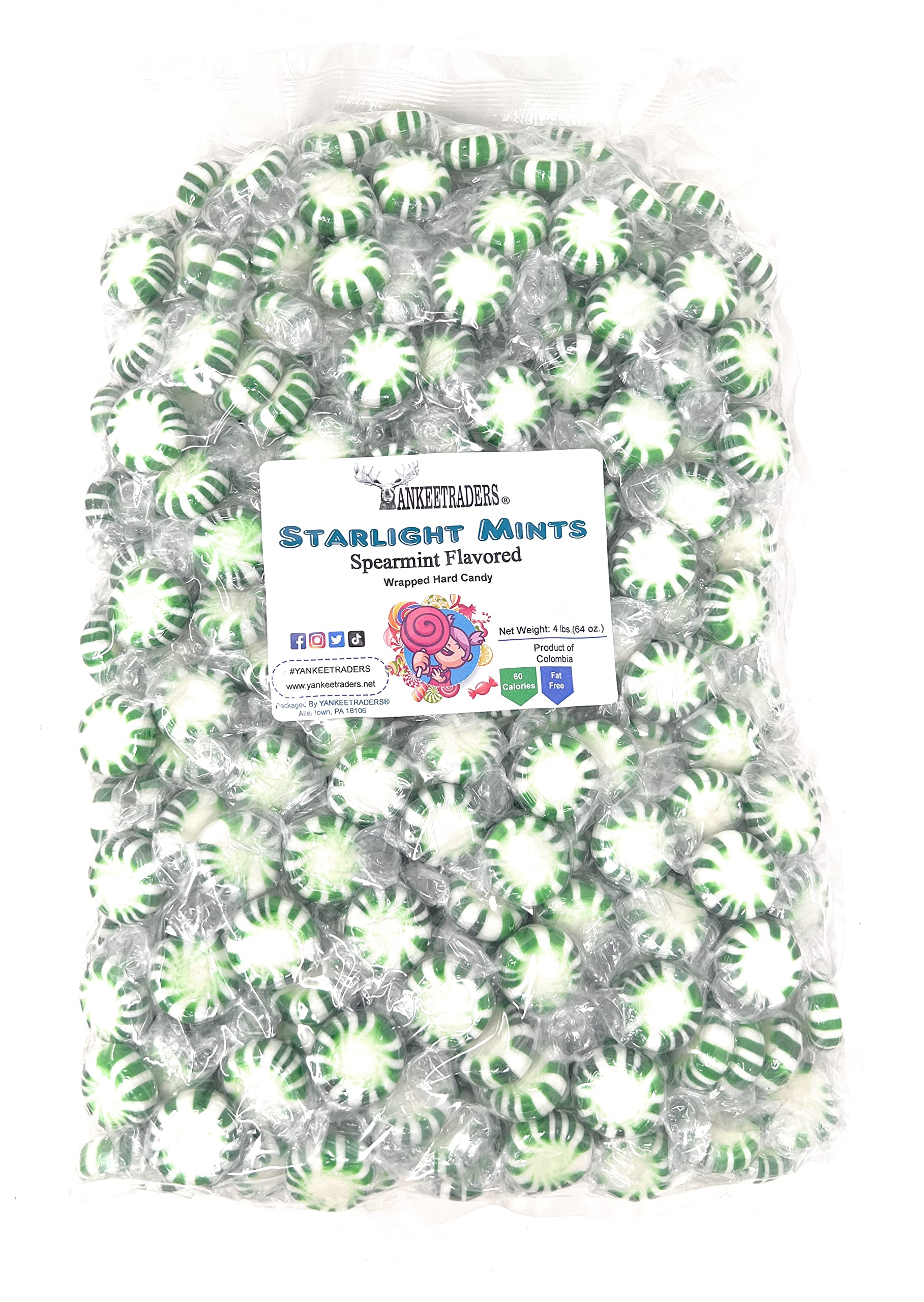 Yankee Traders Brand Spearmint Starlight Mints Wrapped Candy, 4 Pound