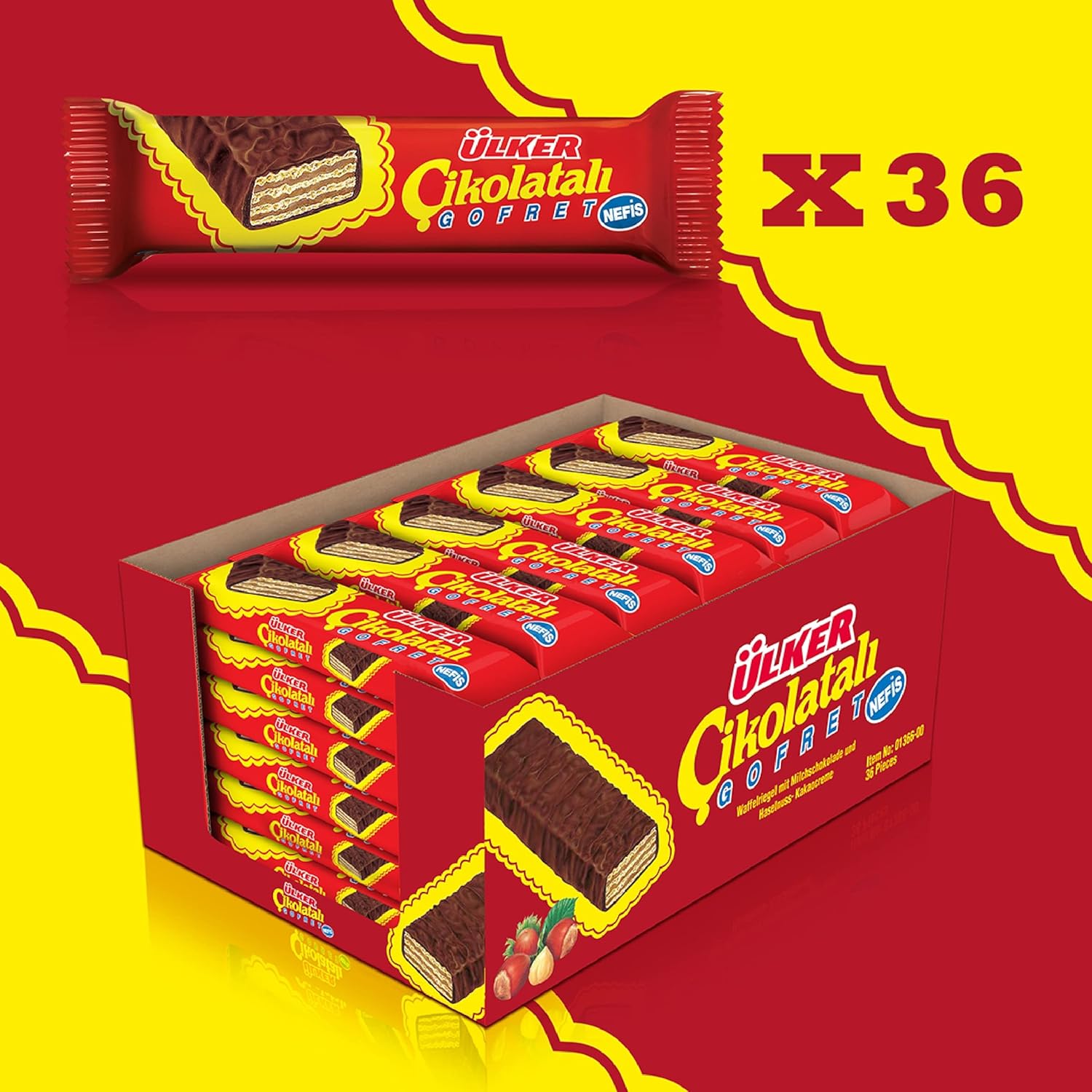 1 Box Ulker Milk Chocolate Coated Wafer With Hazelnut Cream (36 g x 36 Pcs)