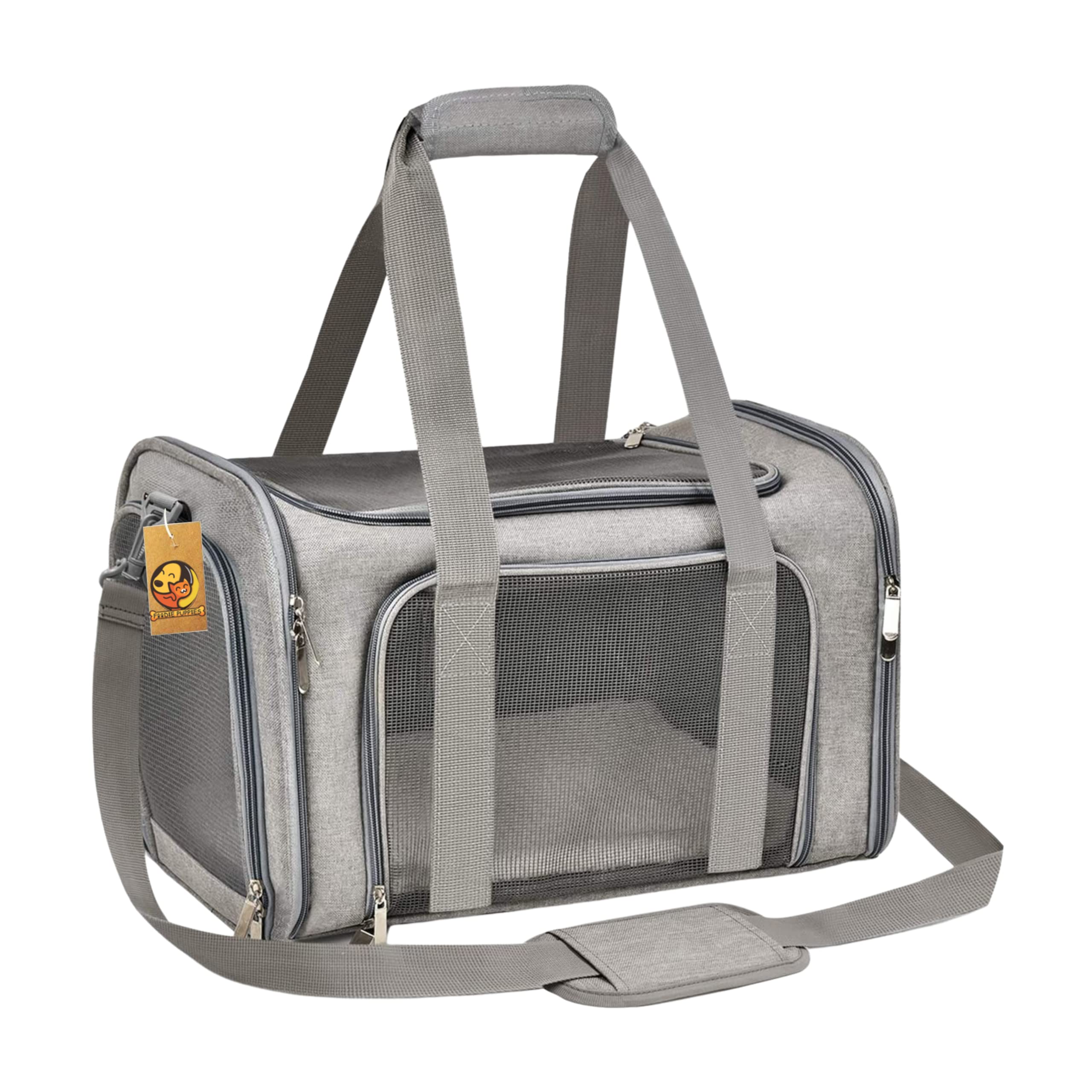 Foodie Puppies Pet Soft-Sided Mesh Pet Travel Carrier for Hiking, Outdoor Activities - (Mesh Airline Bag, Grey)(43x28x28cm) for Small Dogs, Puppies, Cat and Kittens| Breathable Space with Sturdy Pad (B0BRVCMSSQ) Amazon Price History, Amazon Price Tracker