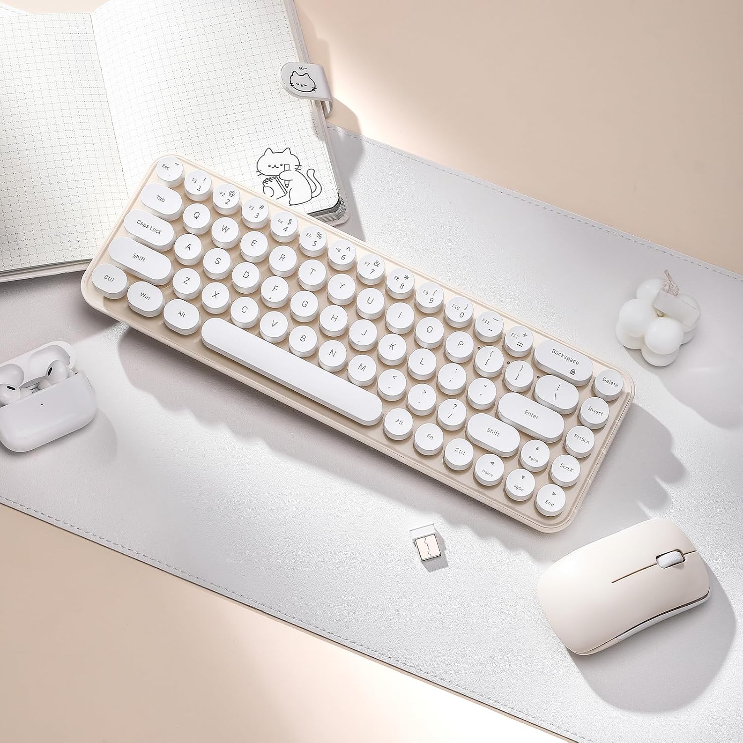 i68 Wireless Keyboard and Mouse Combo, Retro Typewriter Style Keyboard with Round Keycaps, 2.4GHz Connection with Computer PC Desktops Laptop WindowsxP/7/8/10 (Yellow)