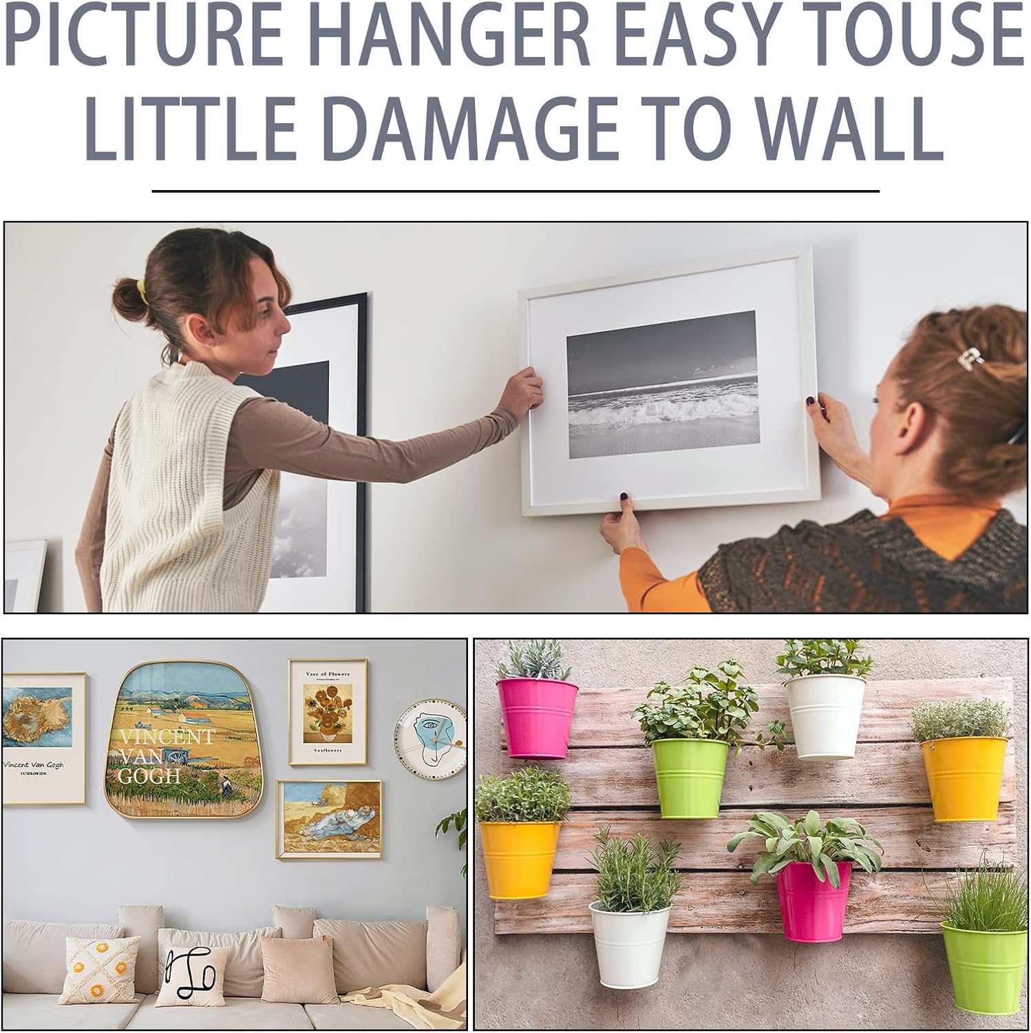 Picture Hangers Hooks 20Pcs,Heavy Duty Drywall Hooks Holds Up to 100 lbs, Hang Mirror, Photos, Frames, Planters, Art, Clock