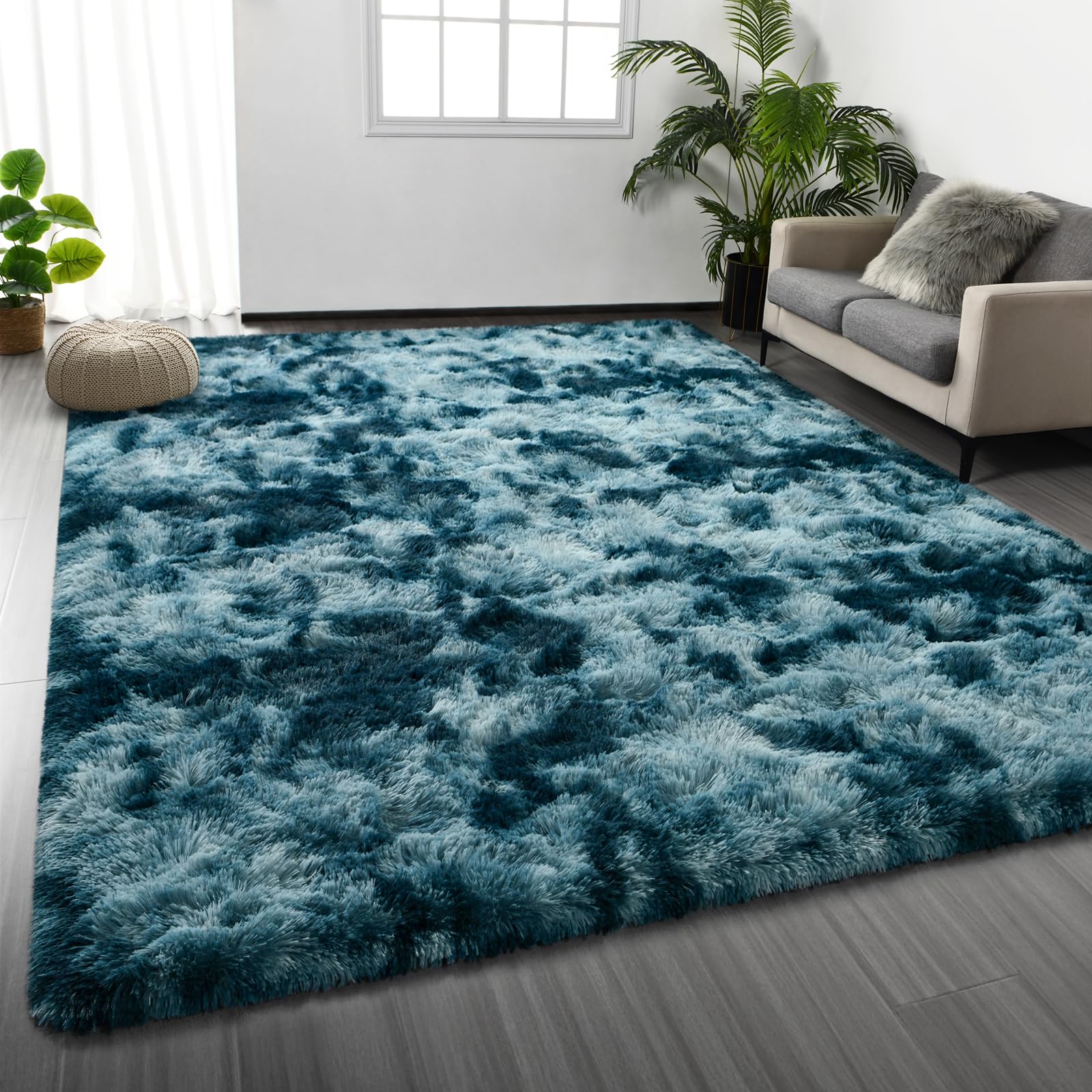 Deerhoo Large Shag Area Rugs 5 x 8, Tie-Dyed Plush Fuzzy Rugs for Living Room, Ultra Soft Fluffy Furry Rug for Bedroom, Indoor Carpet Nursery Rugs for