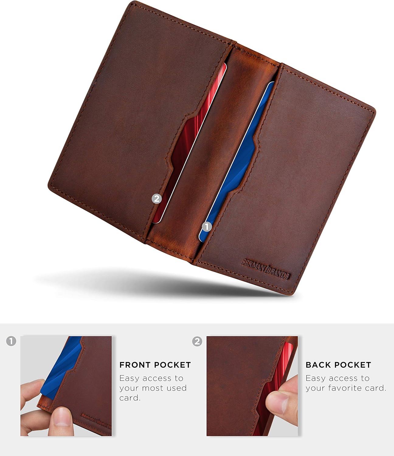 SERMAN BRANDS Wallets for Men Slim Mens leather RFID Blocking Minimalist Card Front Pocket Bifold Travel Thin - Image 5