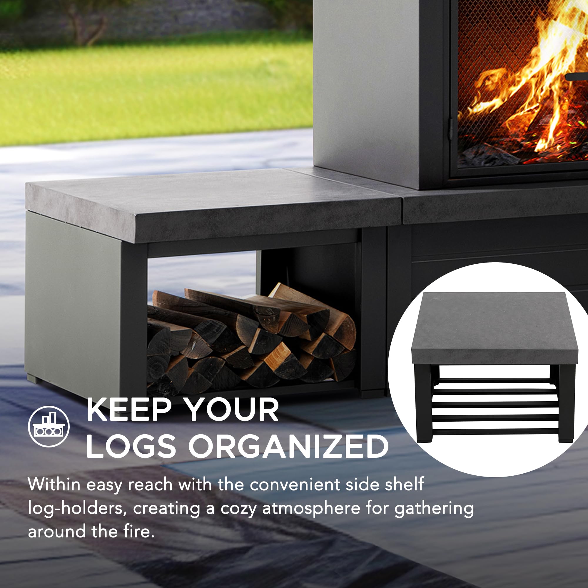 Amazon.com : SUNJOY Outdoor Fireplace with Wood Storage and