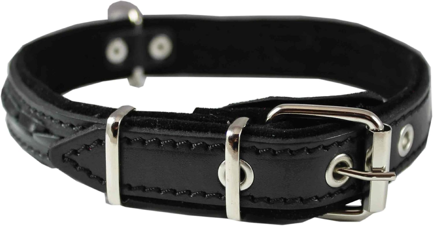 Genuine Leather Braided Dog Collar, Black 1" Wide. Fits 14"-18" Neck.