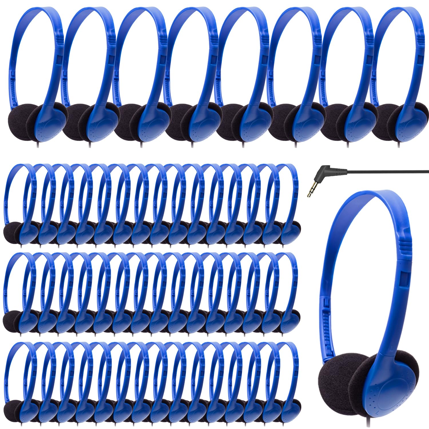 blue bulk kid headphones wired classroom set
