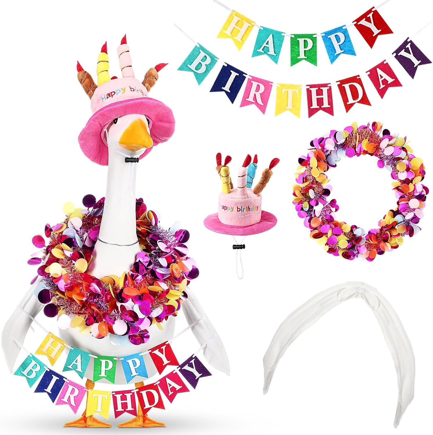 Abbylike 4 Pcs Birthday Porch Goose Outfit for 23", Pink, Garland Style