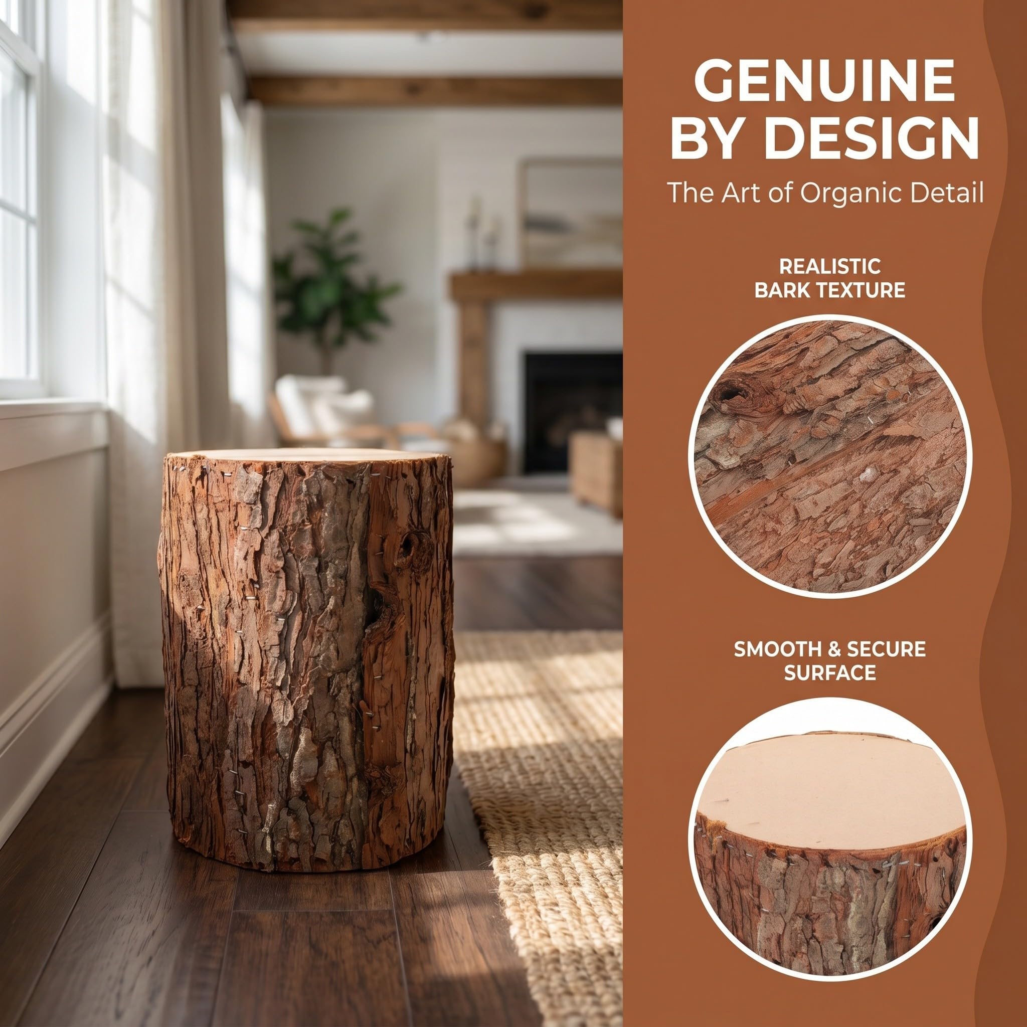 2 Stück Rustikale Holzstumpf Deko 20, 0x15, 0cm mit Rindenstruktur | Lifesize Optik, für Farmhouse Deko und Schaufenster, 7, 87 Zoll Höhe, als Podest für Pflanzen