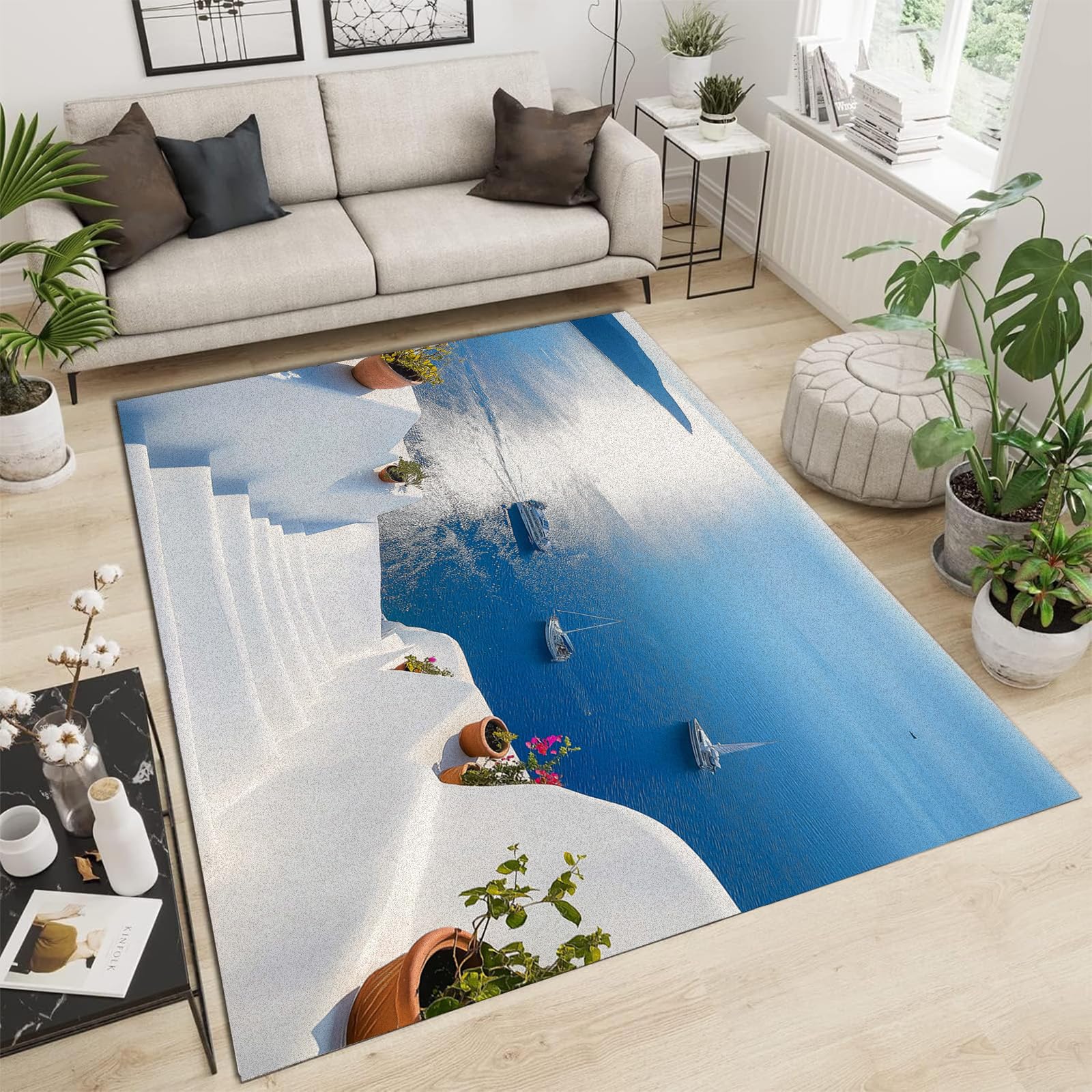 Grand tapis moderne abstrait au design mer d'une douceur exceptionnelle