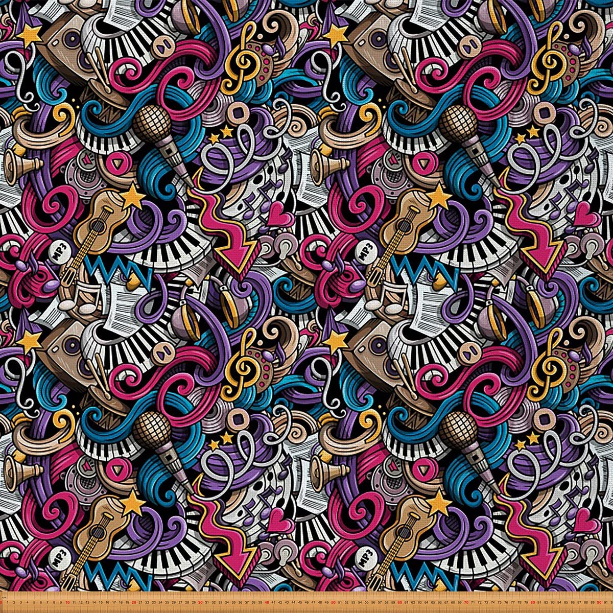 Music Upholstery Fabric for Chairs,Colorful Musical Hippie Graffiti Outdoor Fabric by The Yard,Hip Hop Doodles Fabric for Upholstery and DIY Projects,1 Yard,(L92*W150cm) Pink Brown