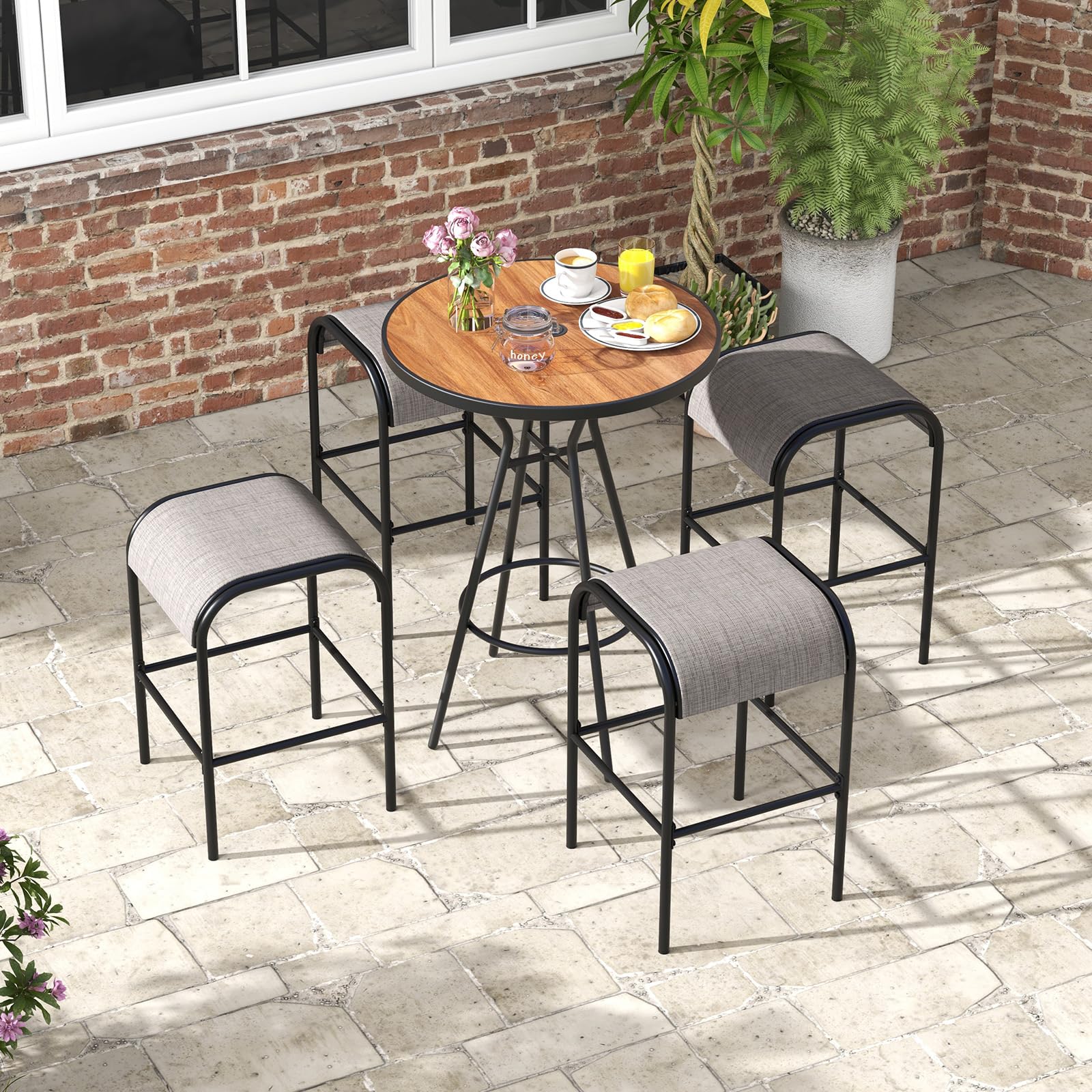 Patio Furniture Bar Height Outdoor Bench Outside Bar Happygrill