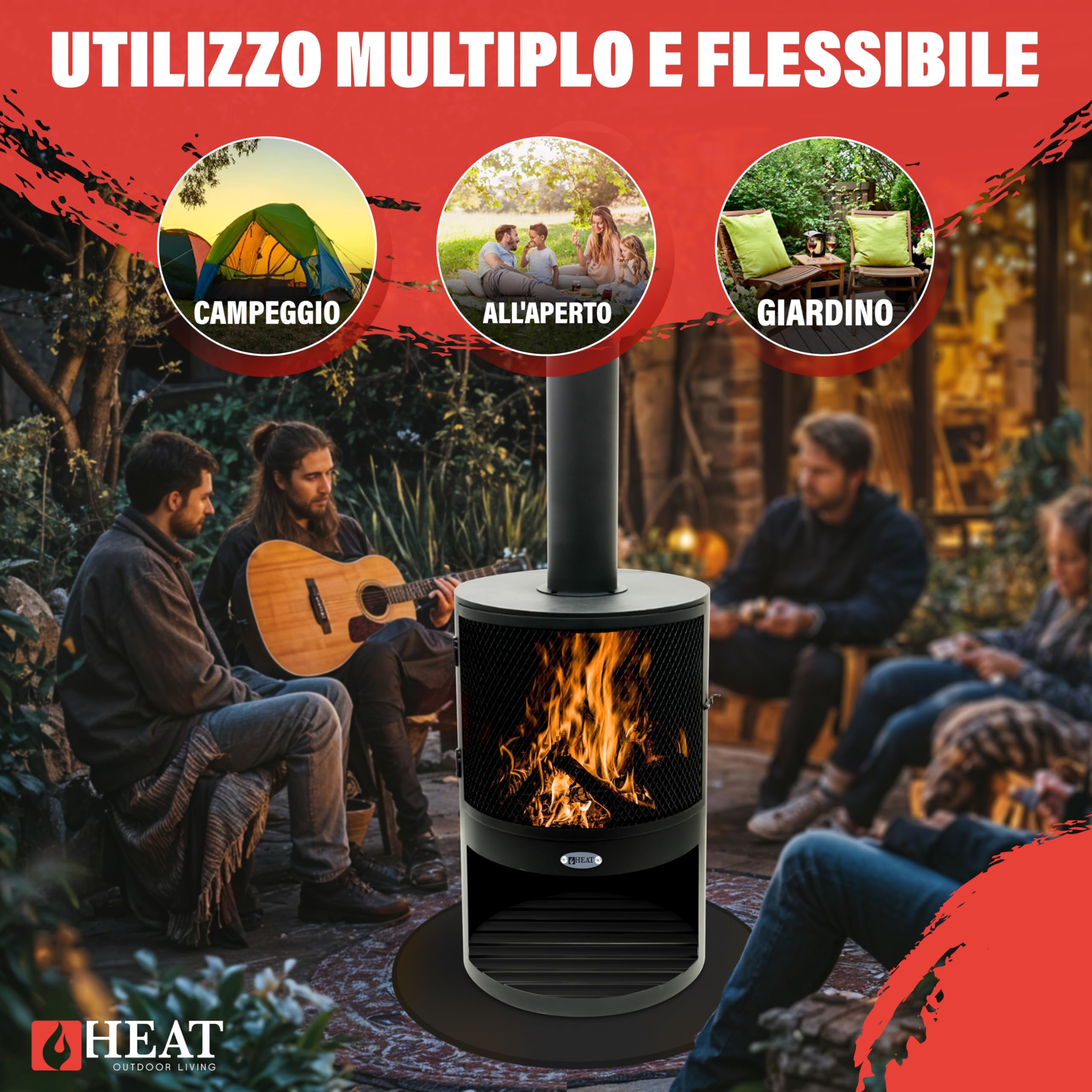 Hamar Camino Da Giardino - Stufa Da Patio - Pozzo Di Fuoco Per Serate Rilassanti - Colonna Di Fuoco - Camino Da Patio - Stufa Da Giardino in Acciaio - (Nero (47x47x148 cm))