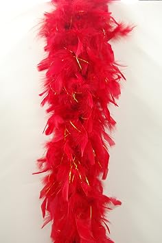 80 Gram Chandelle Feather Boa 72 Inches for Craft Halloween Costumes DIY Red w/Gold Lurex, CH5050