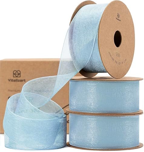 Miniatura 25 de Vitalizart - Cinta de gasa verde salvia de organza, cinta transparente de 1 pulgada x 30 yardas, cintas de tela hechas a mano para envolver regalos