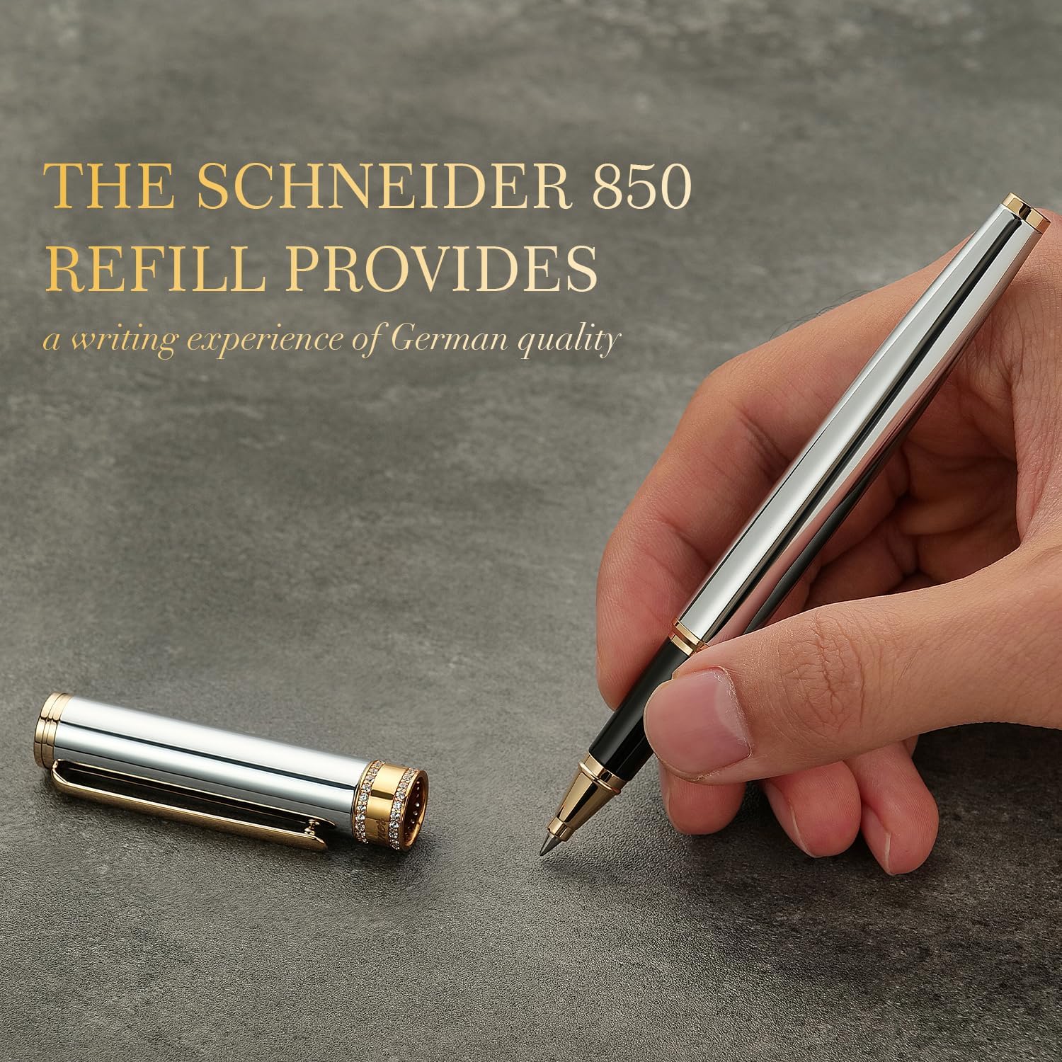 BEILUNER Silver Chrome Rollerball Pen, Diamond-Studded Cap Design, 24K Gold Trim, Noble and Elegant, Schneider Ink Refill, Best Pen Gift Set for Women & Men, Professional, Business Office, Nice Pens