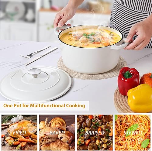 Miniatura 5 de LIANYU Hornos holandeses de hierro fundido esmaltado 6QT con alfombrilla de silicona, azul