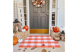 Orange and White Fall Plaid Rug: A Vibrant Touch to Your Porch