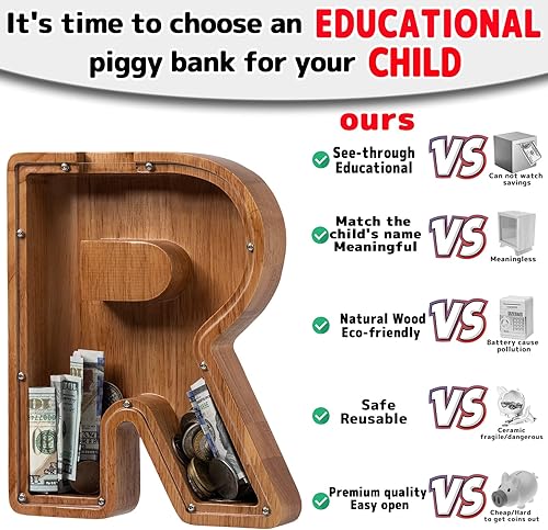 Vista 74 de Alcancía para niños y niñas, alcancía de madera con letra grande del alfabeto con inicial C, banco de monedas, regalos divertidos para cumpleaños