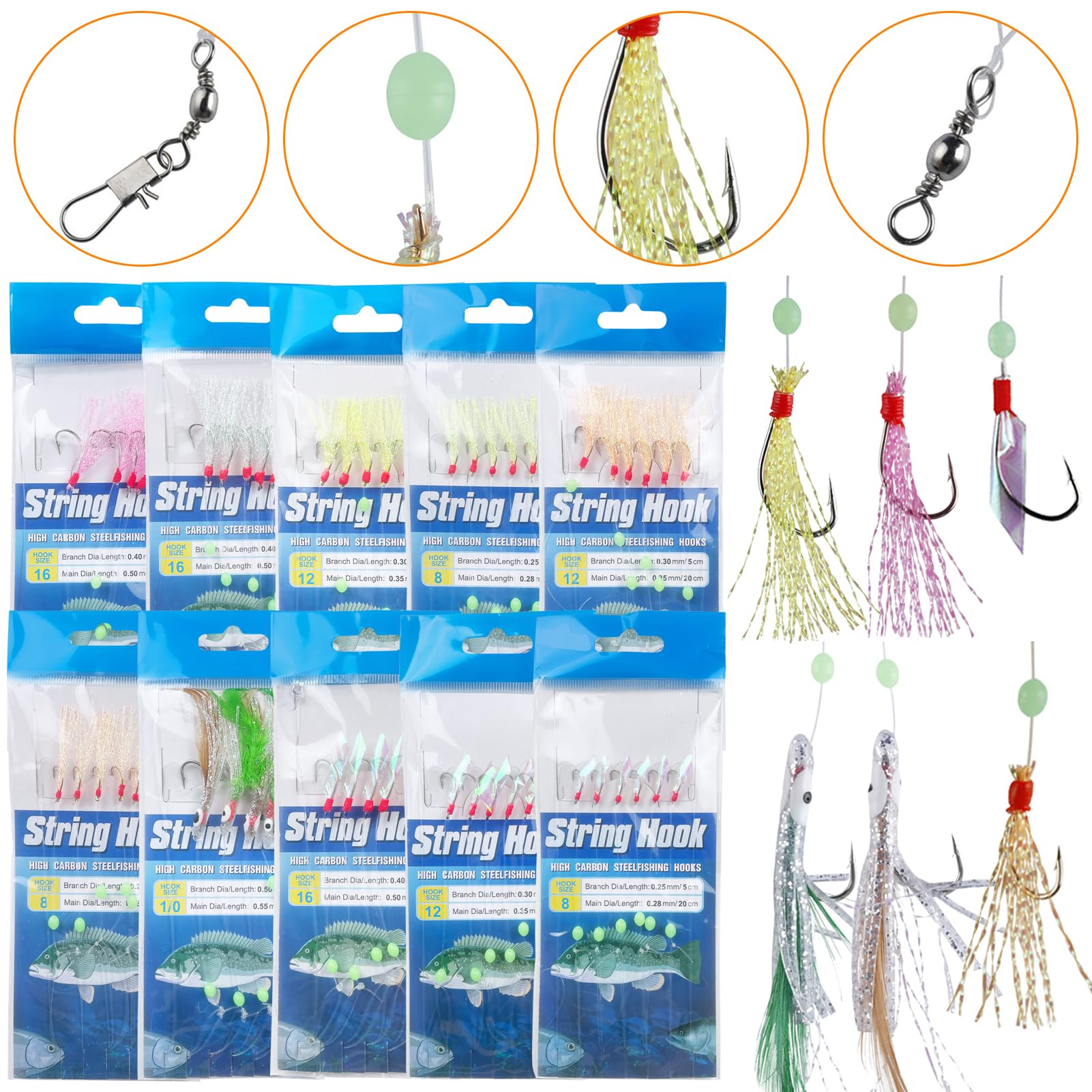 Set di 141 esche da pesca con baitcaster, piume di sgombro Rig, lenza da pesca intrecciata, esche morbide, galleggianti, piombo da pesca e altri accessori da pesca
