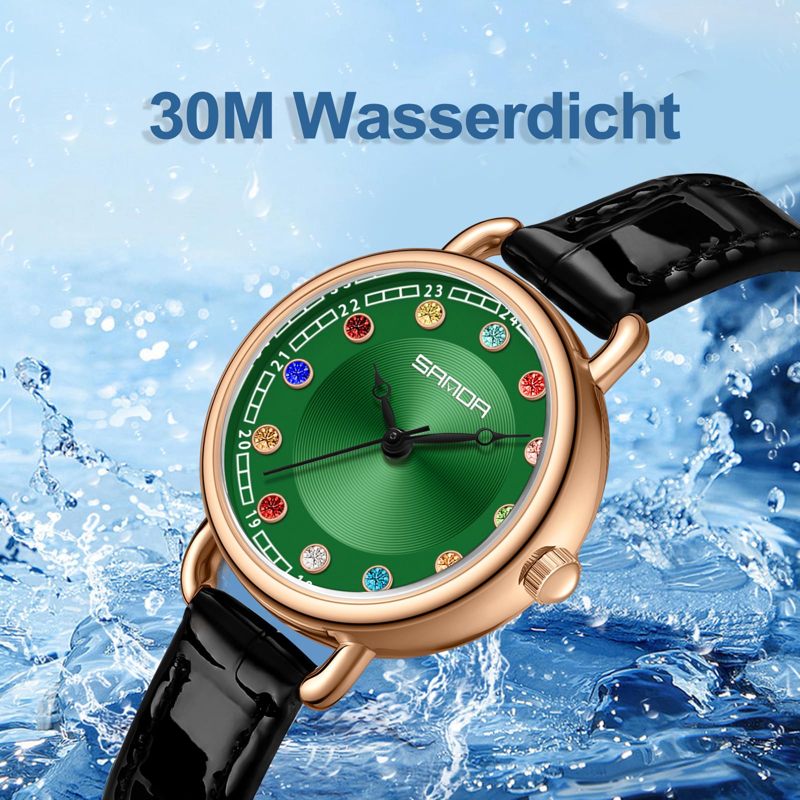 findtime Relojes de mujer pequeños elegantes analógicos de cuarzo reloj de mujer piedras coloridas joyas originales moderno reloj de pulsera para mujer acero inoxidable cuero regalos románticos para