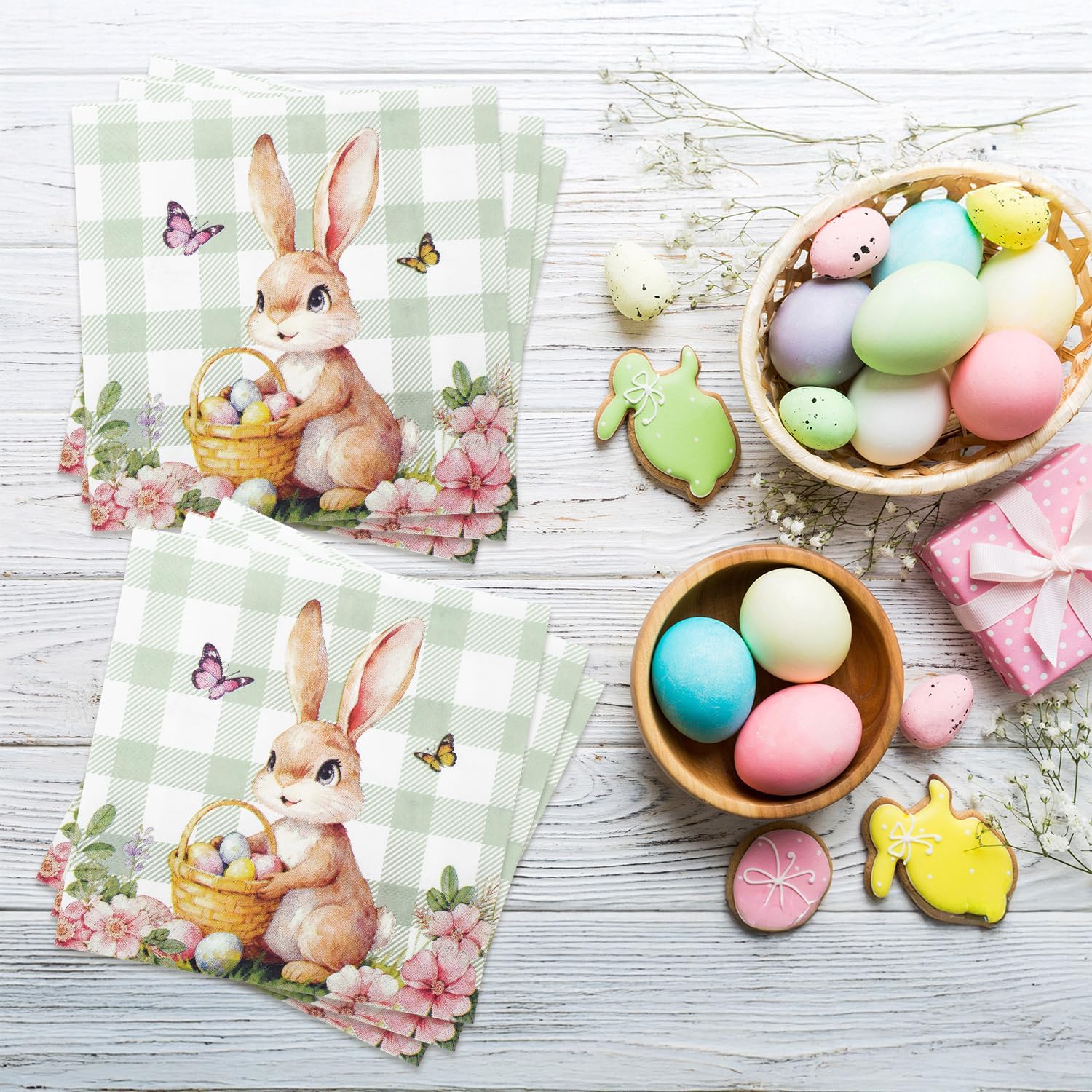 Easter Bunny Paper Napkins - 50Pcs Disposable Decorative Napkins for Easter Party, Spring Dinner, Bunny Themed Table Decorations - Image 4