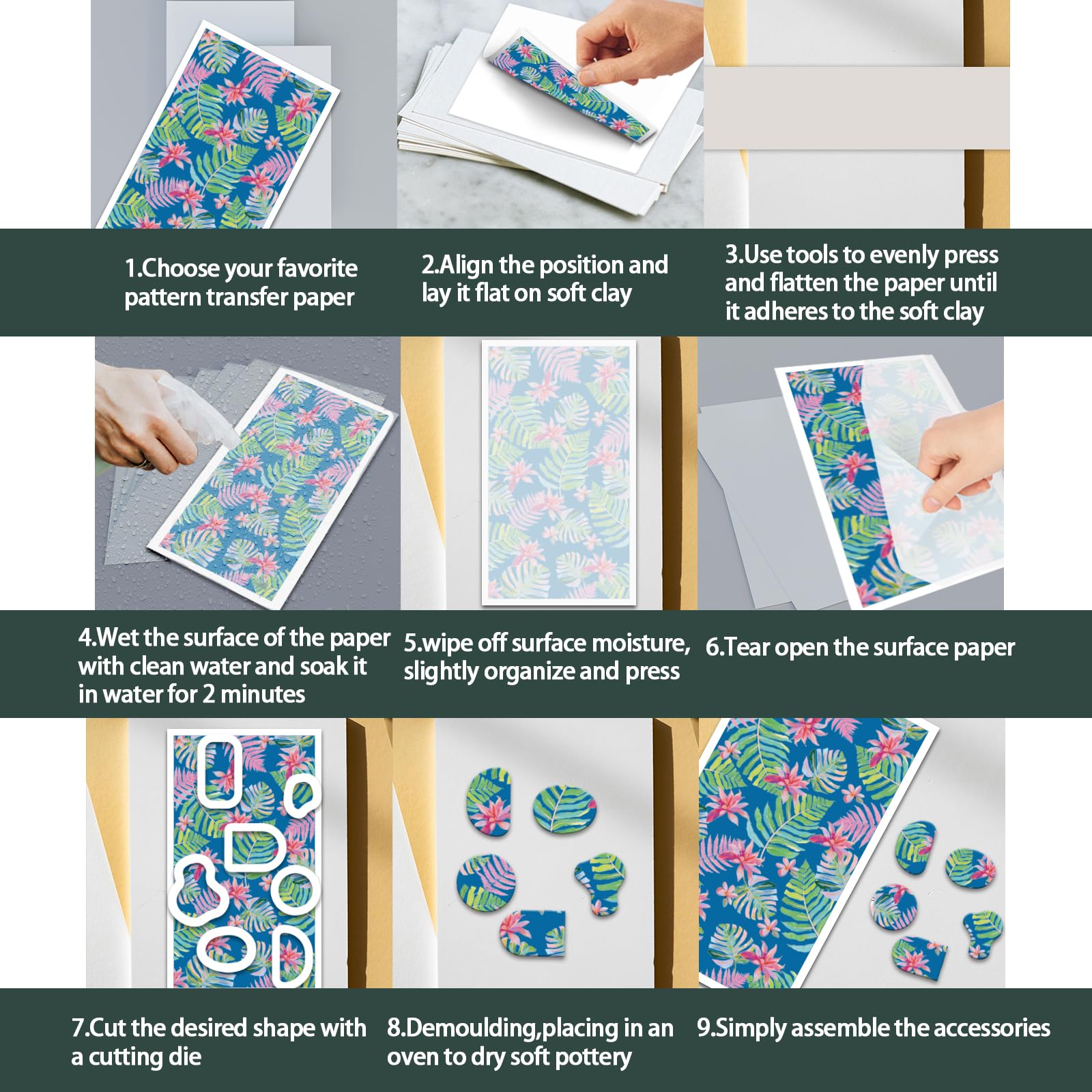 OLYCRAFT Transferpapier Blatt-Design – 24 Stück Für Polymer Clay, Mit Tropischen Motiven
