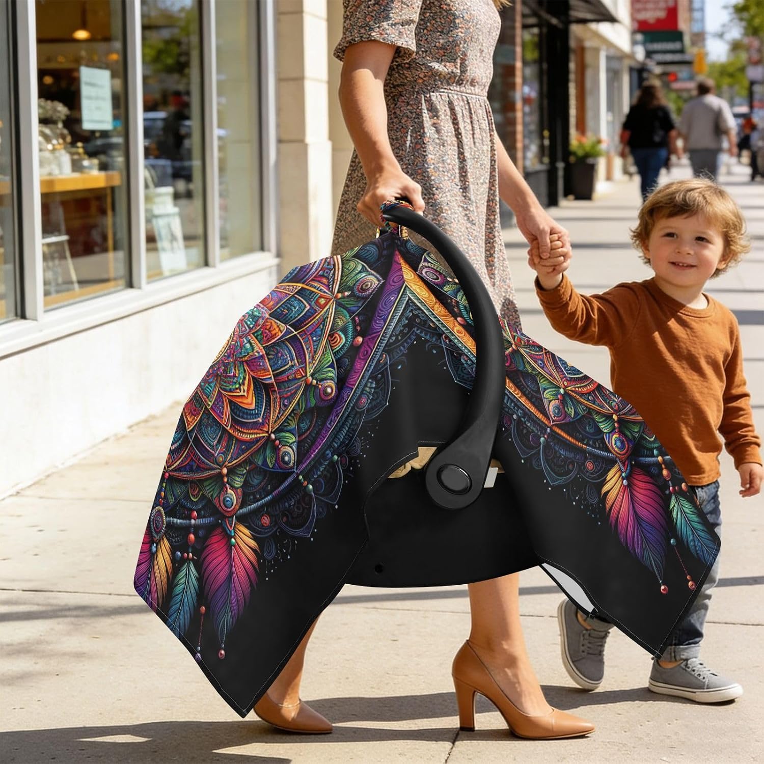 Boho Mandala Infant Car Seat Cover, Quick-Check Drape image 5