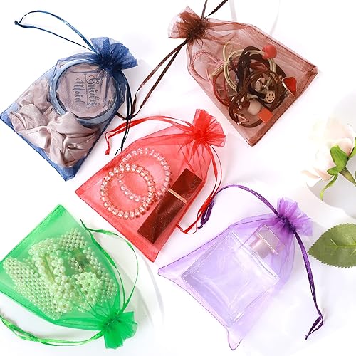 Miniatura 29 de Hopttreely 100 bolsas de organza transparente de alta calidad, bolsas blancas para recuerdos de boda, 4 x 4.72 bolsas de regalo de joyería