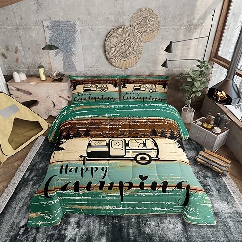 Erosebridal Juego de edredón de camping tamaño individual, ropa de cama rústica de granja, ropa de cama vintage con estampado de puerta de granero,